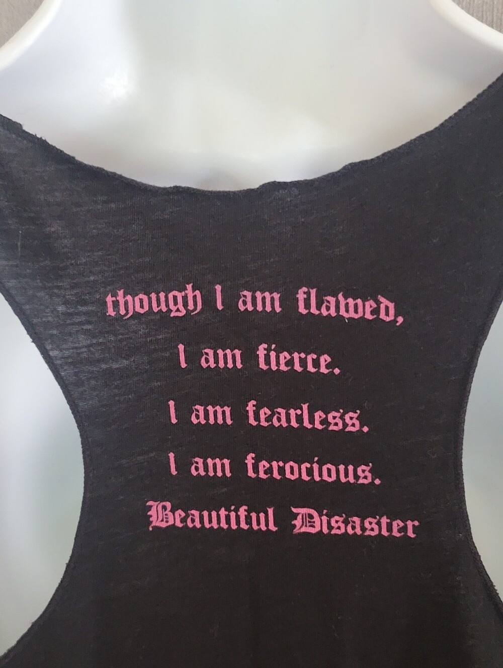 Black Tank Top with Pink Leopard Graphic "Beautiful Disaster" - Picture 4 of 4